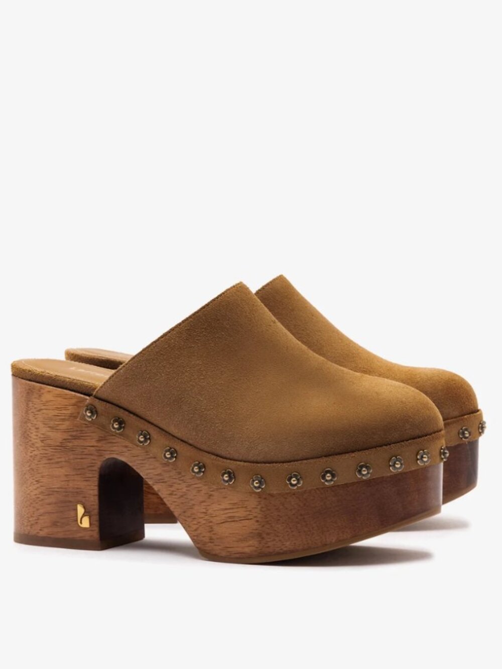 NWT Larroude Miso Wooden Platform Clog In Peanut Suede